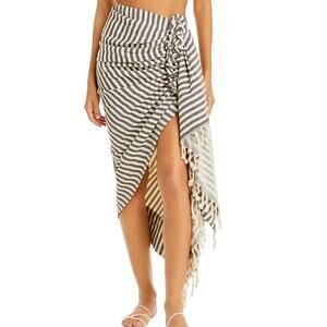 Just Bee Queen Women's Tulum Striped Fringed Vacation Asymmetrical Skirt | XS